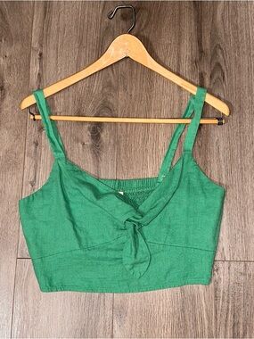 Universal Thread Green Front-Knot Cropped Tank Linen Blend